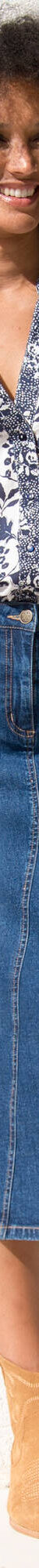 Bloes met Tunesische hals en 3/4-mouwen, tweekleurige print (ecru / marine) Bloes met Tunesische hals en 3/4-mouwen, tweekleurige print (ecru / marine)